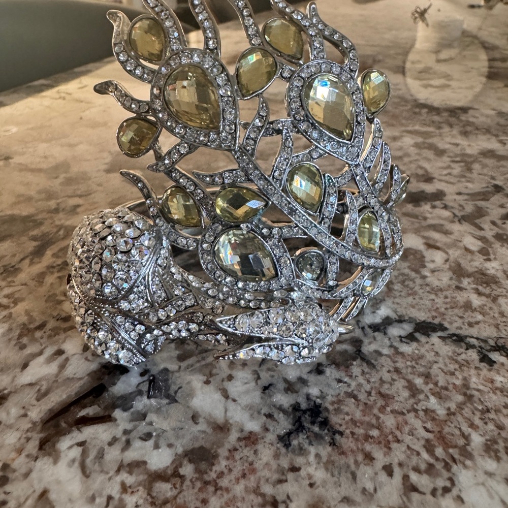 Silver And Yellow Gemstone Statement Bracelet/Cuff - image 4